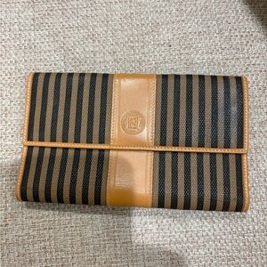 Fendi Black and Brown Striped Clutch wallet